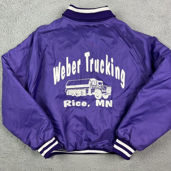 Vintage Weber Trucking Coat Satin Purple Construction Jacket Rice‎ Minnesota XXL - Picture 1 of 9